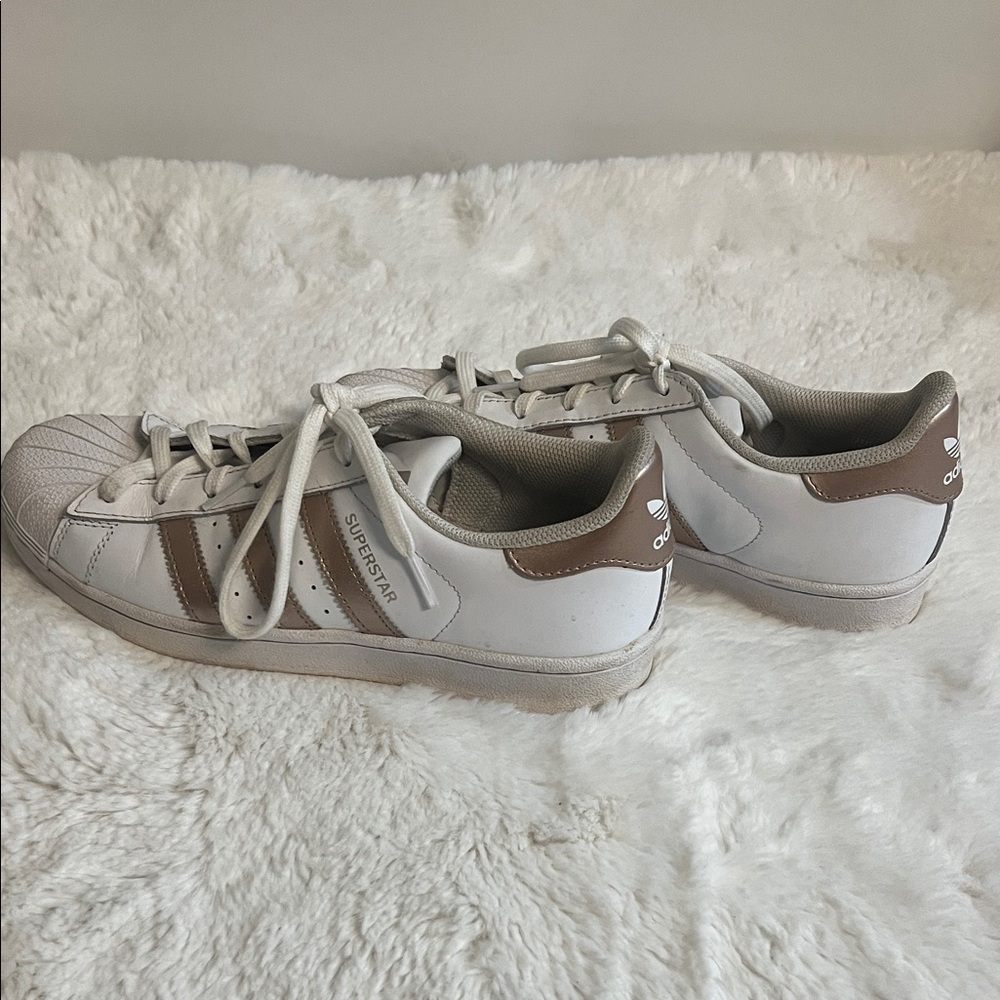 Adidas Superstar White and Tan Sneakers